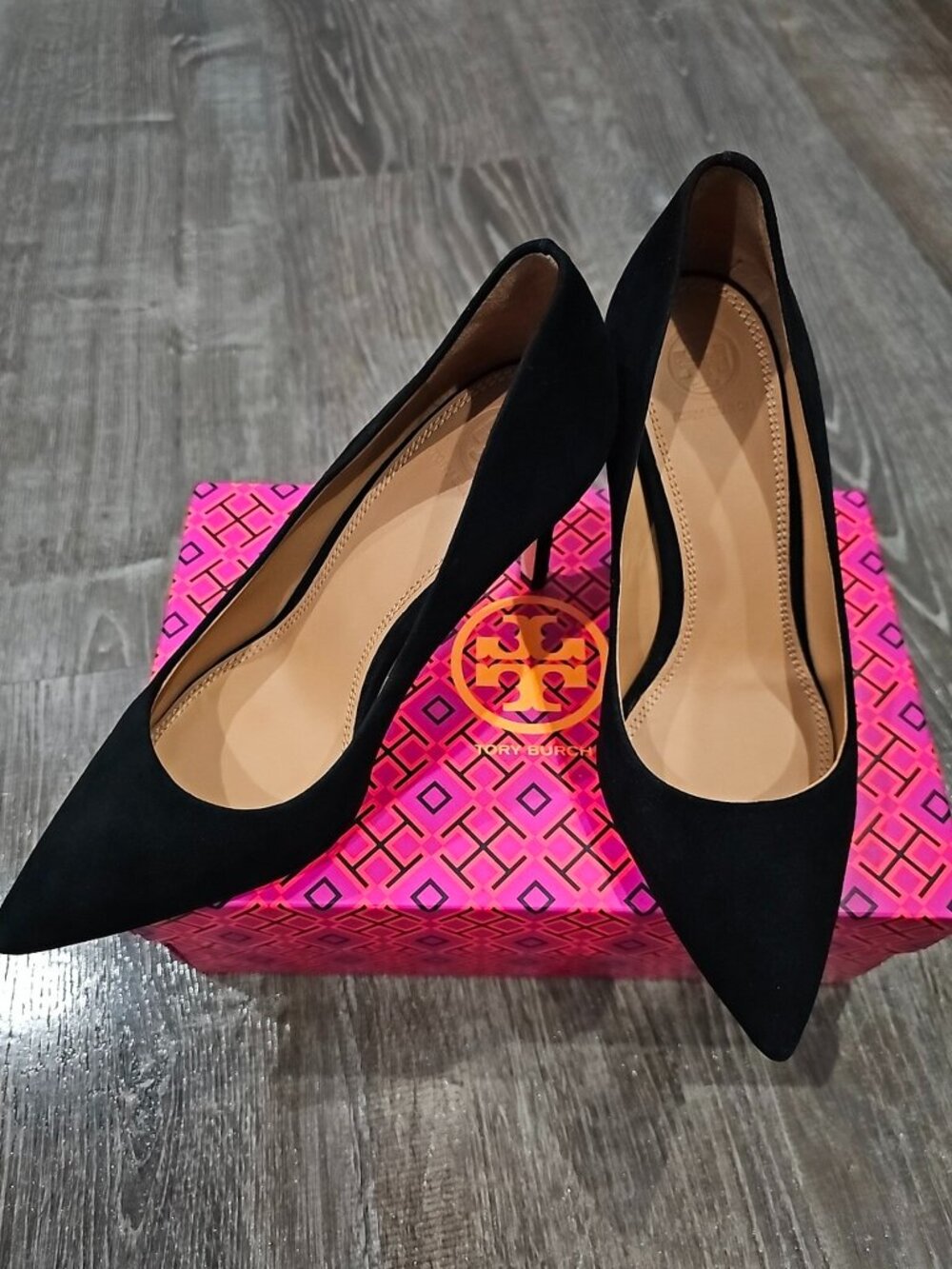 Tory Burch Elana 85mm Pump Black Suede Heels Women's Shoes